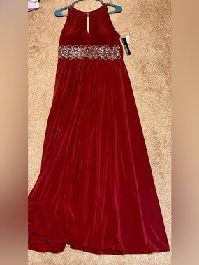 R & M Richards Red Maxi Dress with Beaded Waistband
